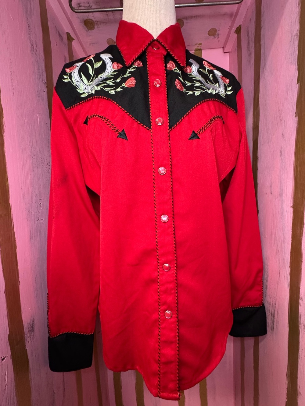 Vintage Scully Red Western Embroidered Button-Up Shirt